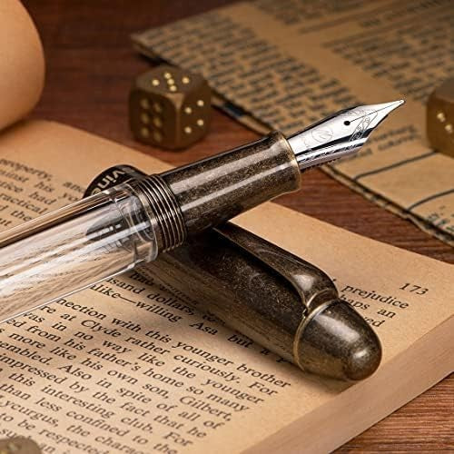 Piston Fountain Pen Medium Nib Transparent Acrylic Large Ink