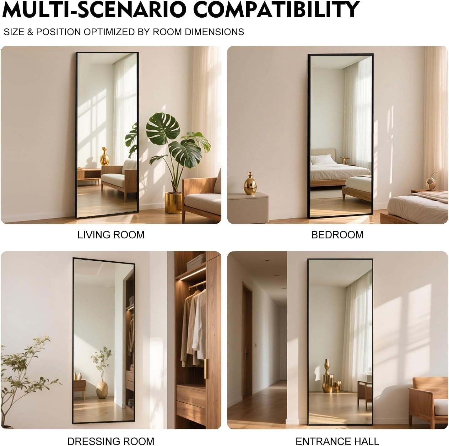 Full Length Mirror 140x40cm Space Saving Wall or Floor Standing Glass