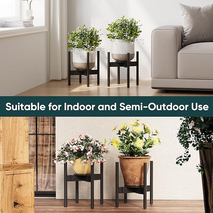 Adjustable Bamboo Plant Stand Indoor with Removable Tray Fits 20–30cm Pots