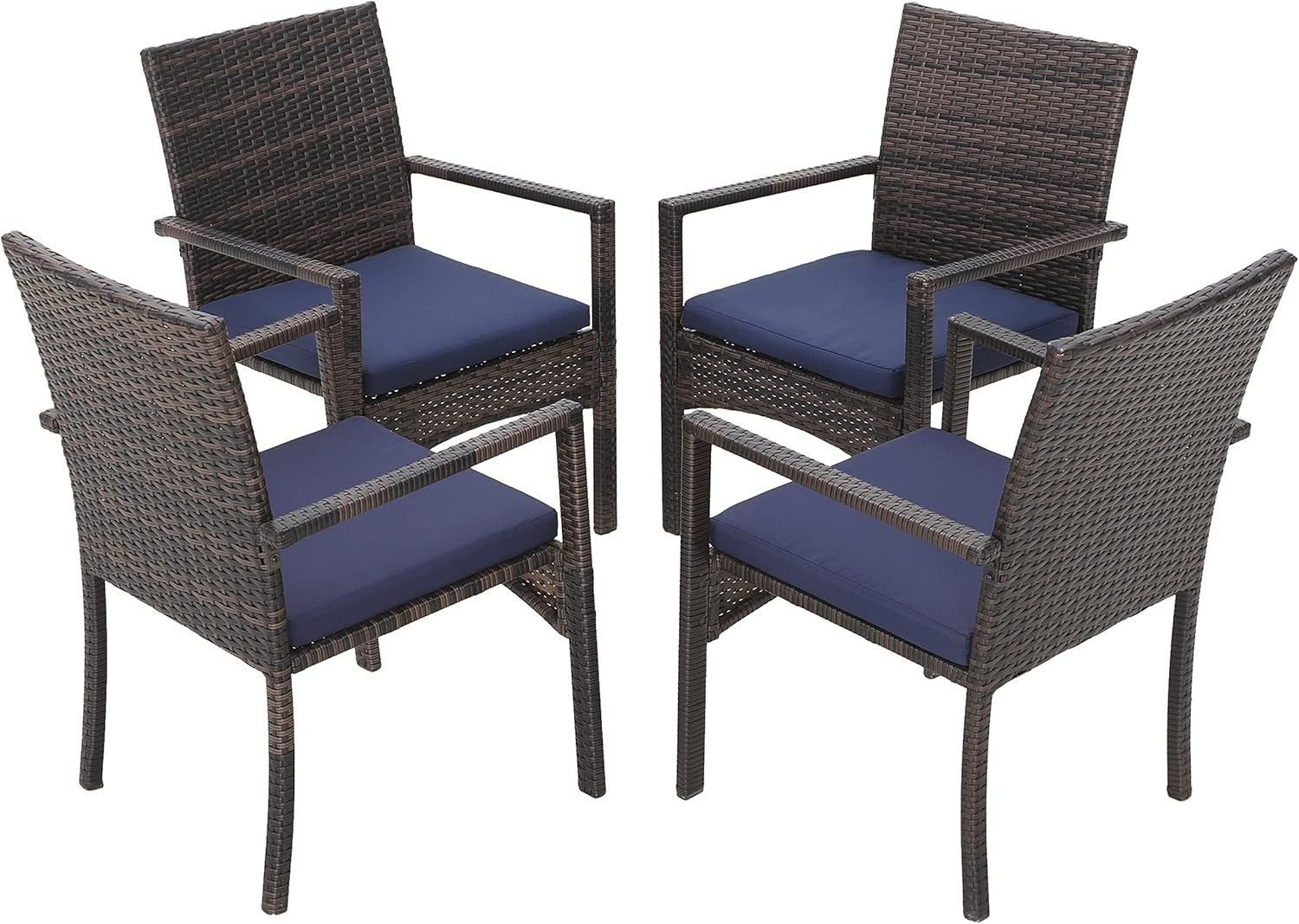 Outdoor Rattan Patio Chairs Set of 4 with Cushions Weatherproof Garden Seats