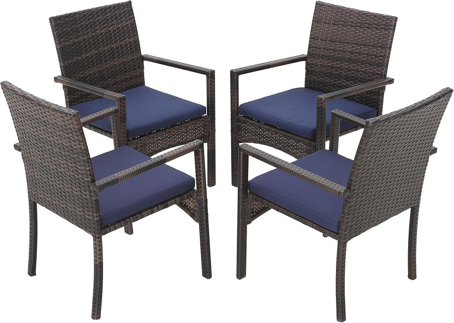 Outdoor Rattan Patio Chairs Set of 4 with Cushions Weatherproof Garden Seats