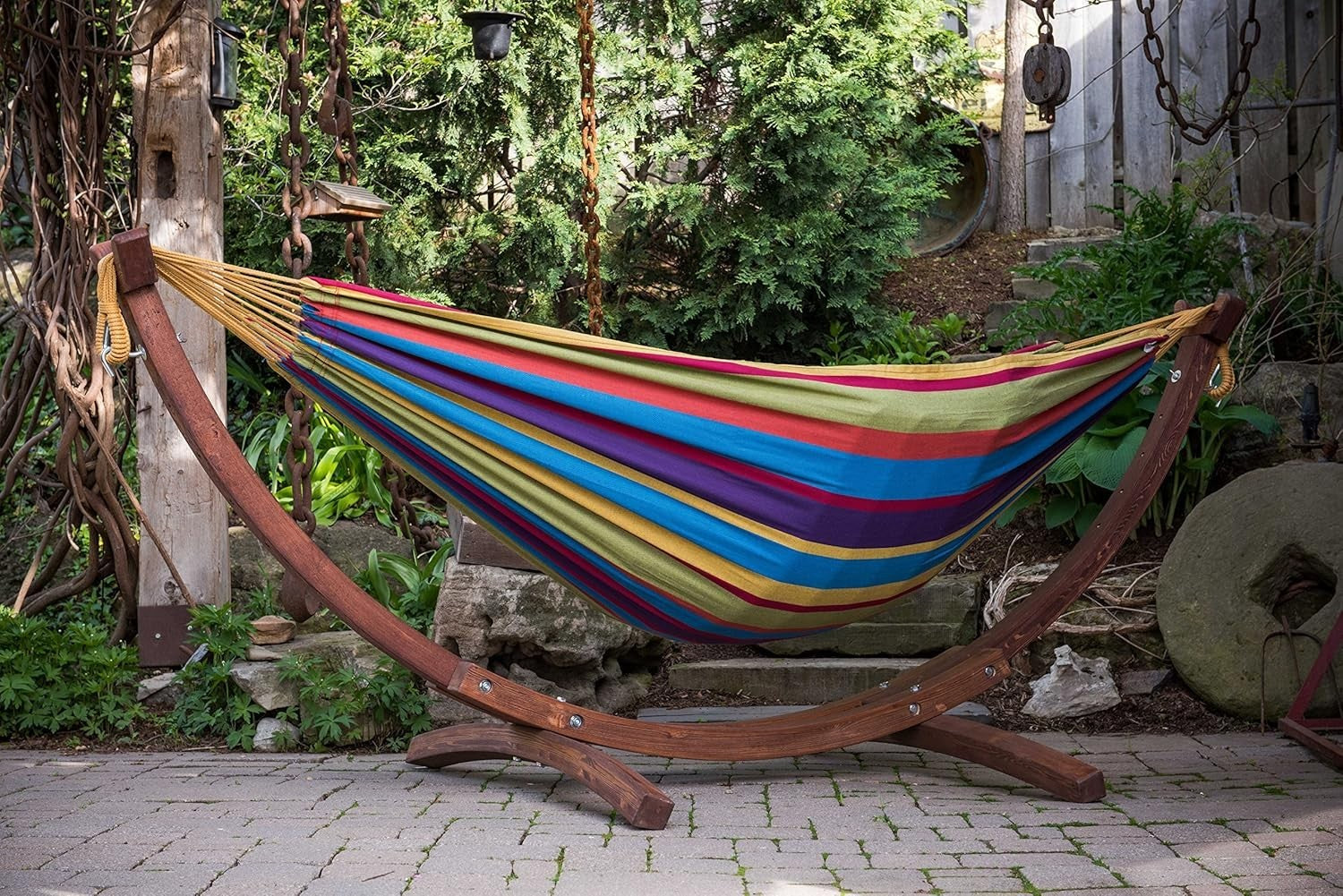 Luxury Double Cotton Hammock with Pine Arc Stand | 2 Person 204kg | 254cm