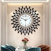 60cm Diamond Sunflower Wall Clock Black Silent Modern Large Metal Decor