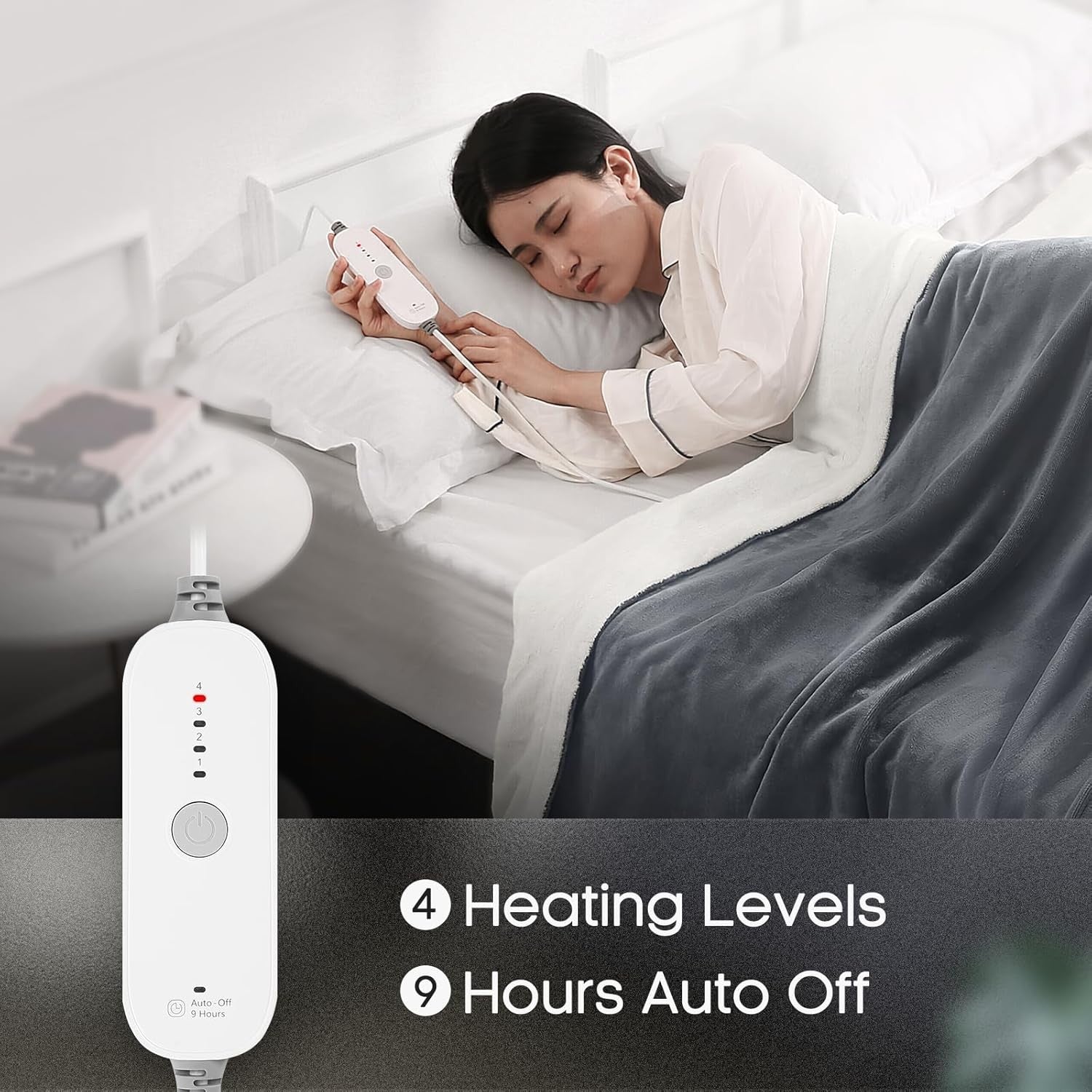 Extra Large Electric Heated Blanket 180x130cm 4 Heat Settings Timer Washable