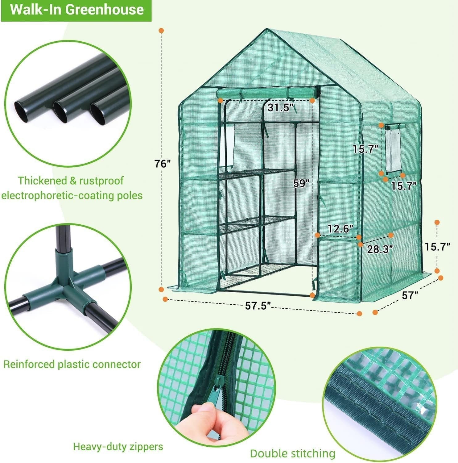 Walk-In 3 Tier 12 Shelf Greenhouse | Heavy-Duty PE Cover Garden Growhouse