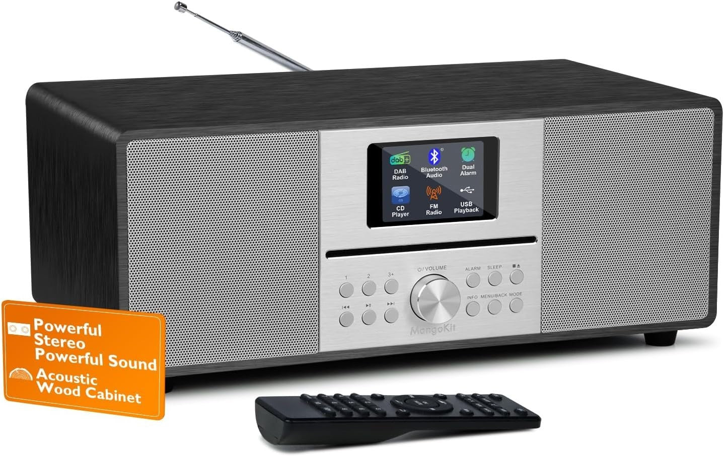 MangoKit MS4 DAB+ CD Player Hi-Fi con Bluetooth, USB, Alarma y Pantalla Color