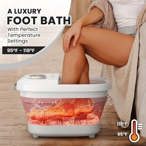 Luxury Heated Foot Spa Massager with Bubbles Lights Timer Large Size