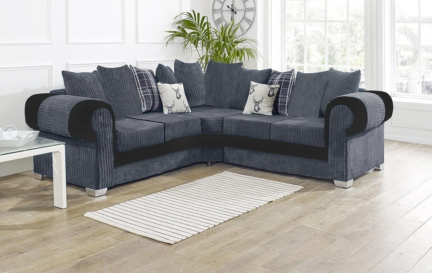 Grey Jumbo Cord L-Shape Corner Sofa 5 Seater – Plush Foam Cushions, Durable