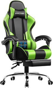Gaming Chair Faux Leather Reclining Massage Lumbar Support Footrest Green