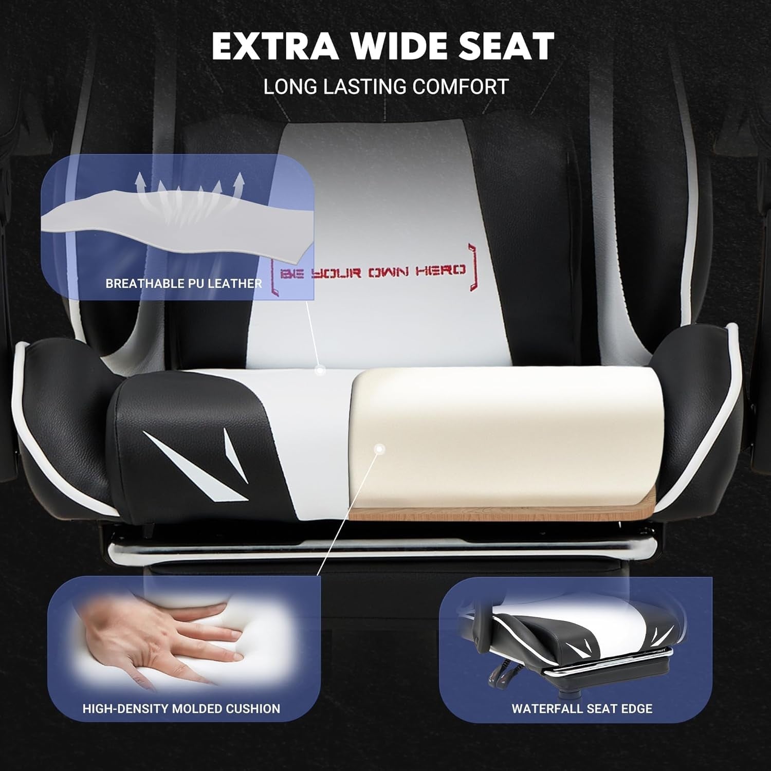 High Back Ergonomic Gaming Chair Swivel Recliner Office Seat Headrest Lumbar Whi