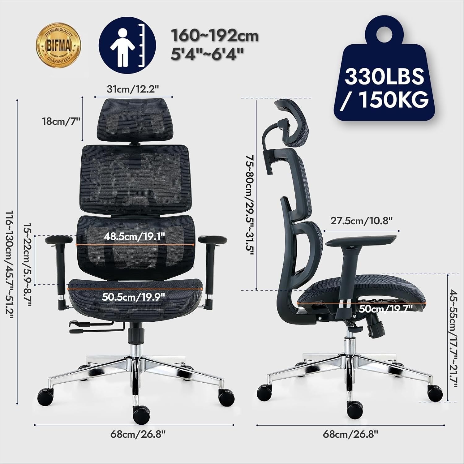 Ergonomic Office Chair Mesh Back Reclining Desk Chair Lumbar Support Big & Tall