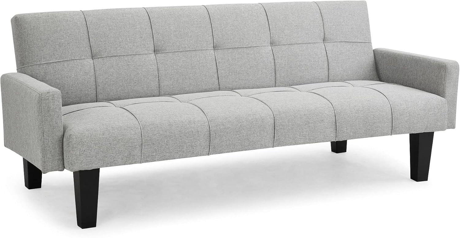 3 Seater Sofa Bed Light Grey Tufted Recliner Clic Clac Guest Sleeper Couch