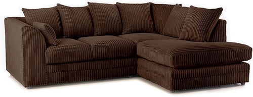 Chocolate Corner Sofa RH 3-4 Seater | Soft Cord Fabric | Deep Cushions UK
