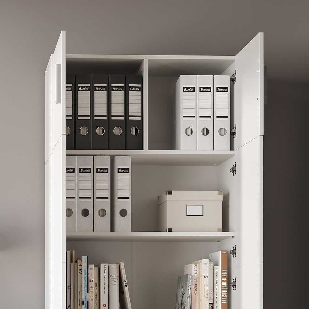 Large White Office File Cabinet with Lockable Doors & Storage – 80x223 cm