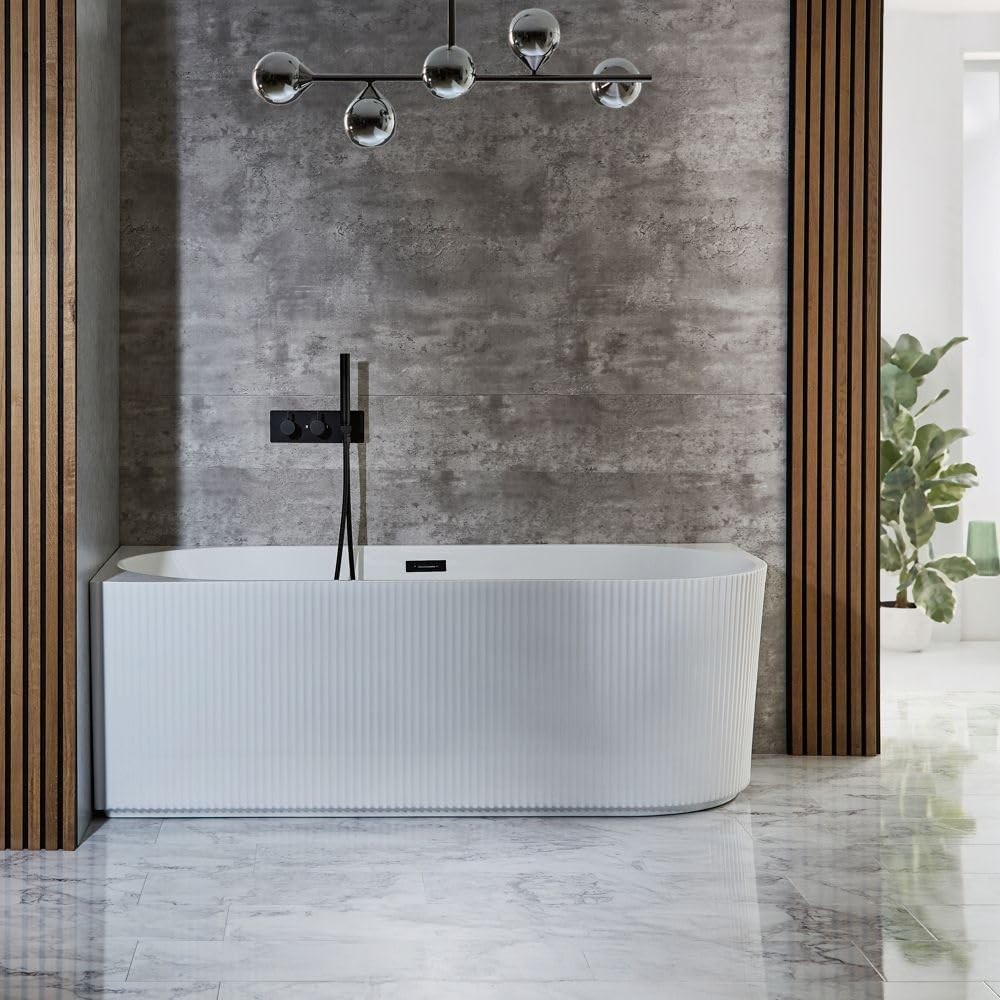 White Left Hand Fluted Corner Bath 1700x800mm Black Overflow