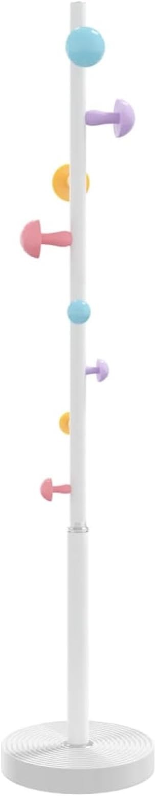 White Metal Coat Rack Stand 8 Hooks Powder Coated Iron Hallway Organizer