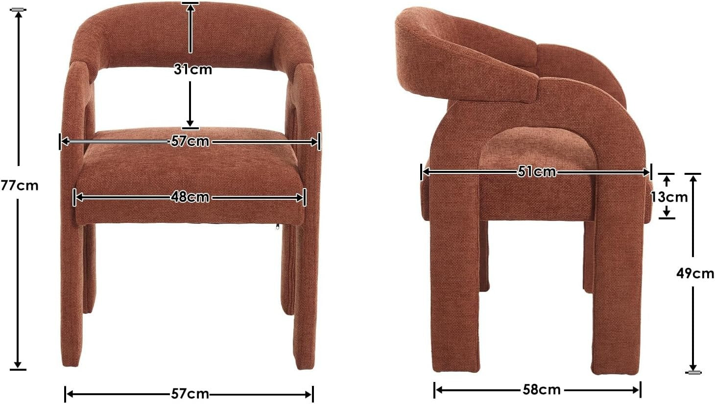 Orange Modern Dining Chairs Set of 2, Upholstered Armrest Tub Seats