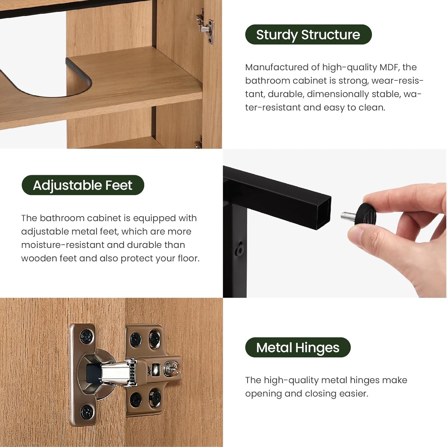 Wood Effect Under Sink Bathroom Cabinet 2 Door Vanity Storage Unit 60x30x60cm