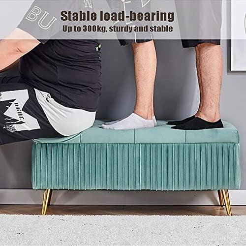 Luxury Coffee Velvet Storage Ottoman Bench with Gold Legs - Footrest Seat