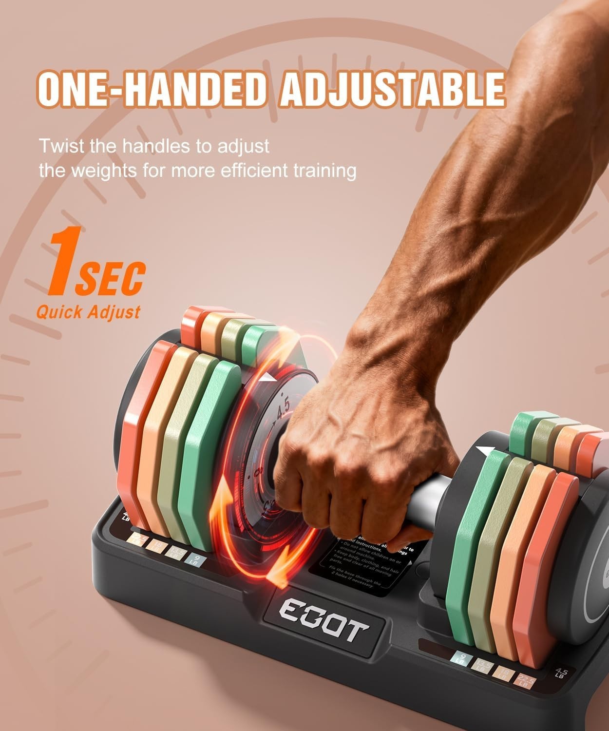 5-in-1 Adjustable Dumbbells Pair 10.2KG Rainbow Plates Non-Slip Home Gym