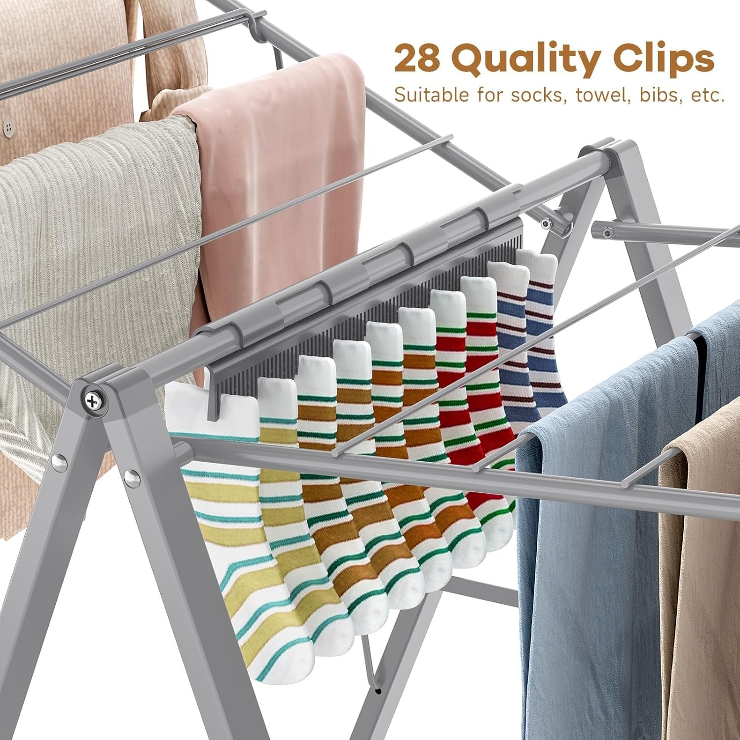 Foldable Clothes Drying Rack Height Adjustable Indoor Outdoor Metal Airer