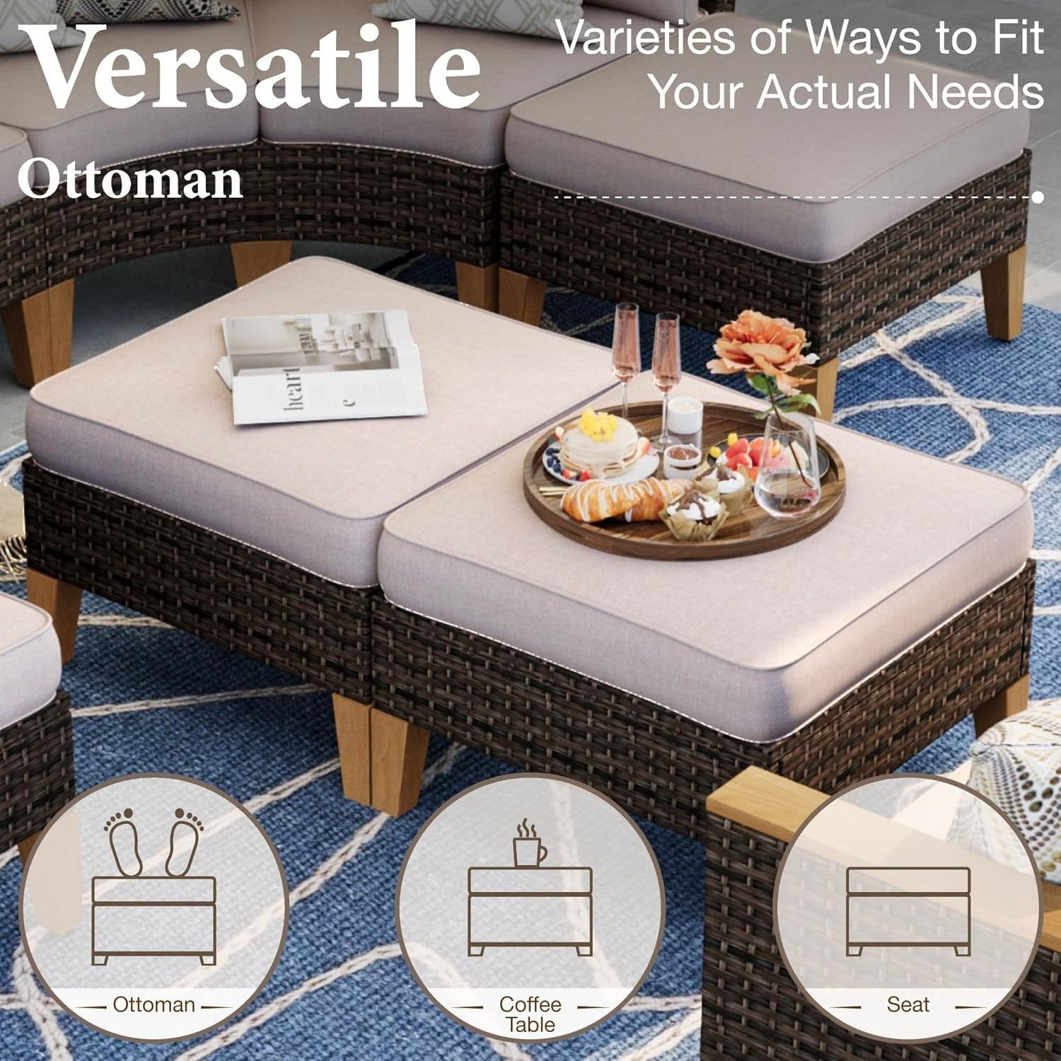 Outdoor Rattan Garden Sofa Set Waterproof Cushions Corner Lounge Patio