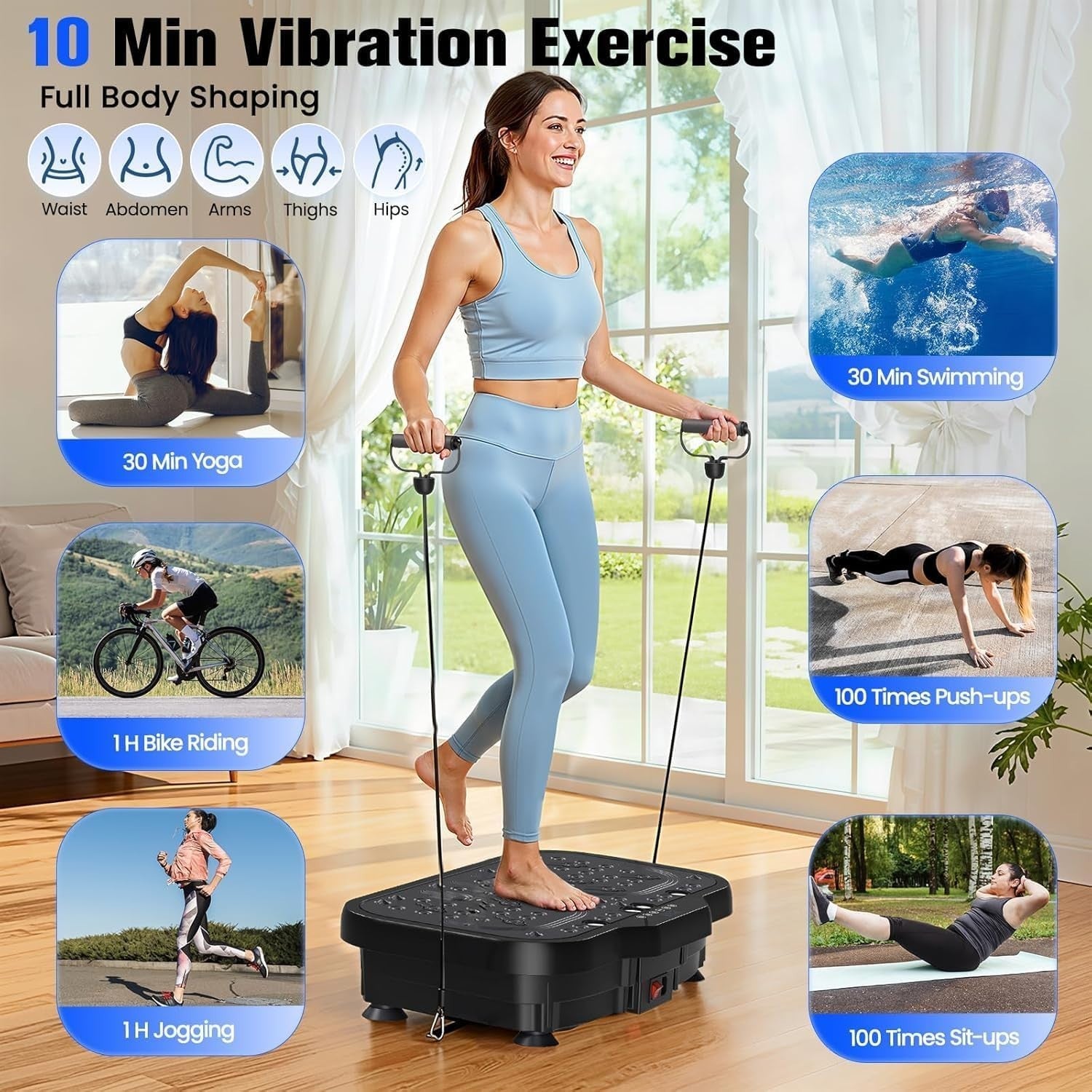 Black Dual Motor Vibration Plate Exercise Machine 180 Speeds 150kg Load