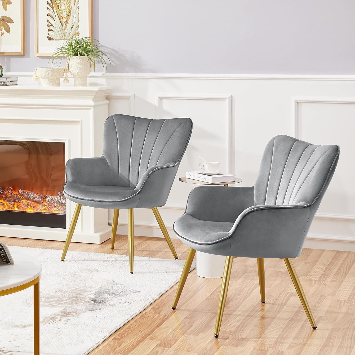 Light Grey Velvet Tub Chair Set of 2 – Plush Upholstered Accent Seats