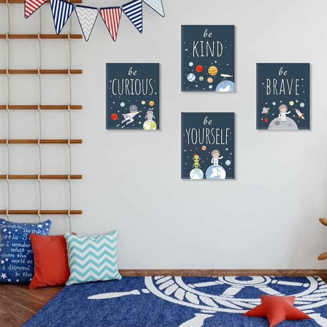 Outer Space Wall Art Set of 4 Framed Kids Bedroom Prints 8x10