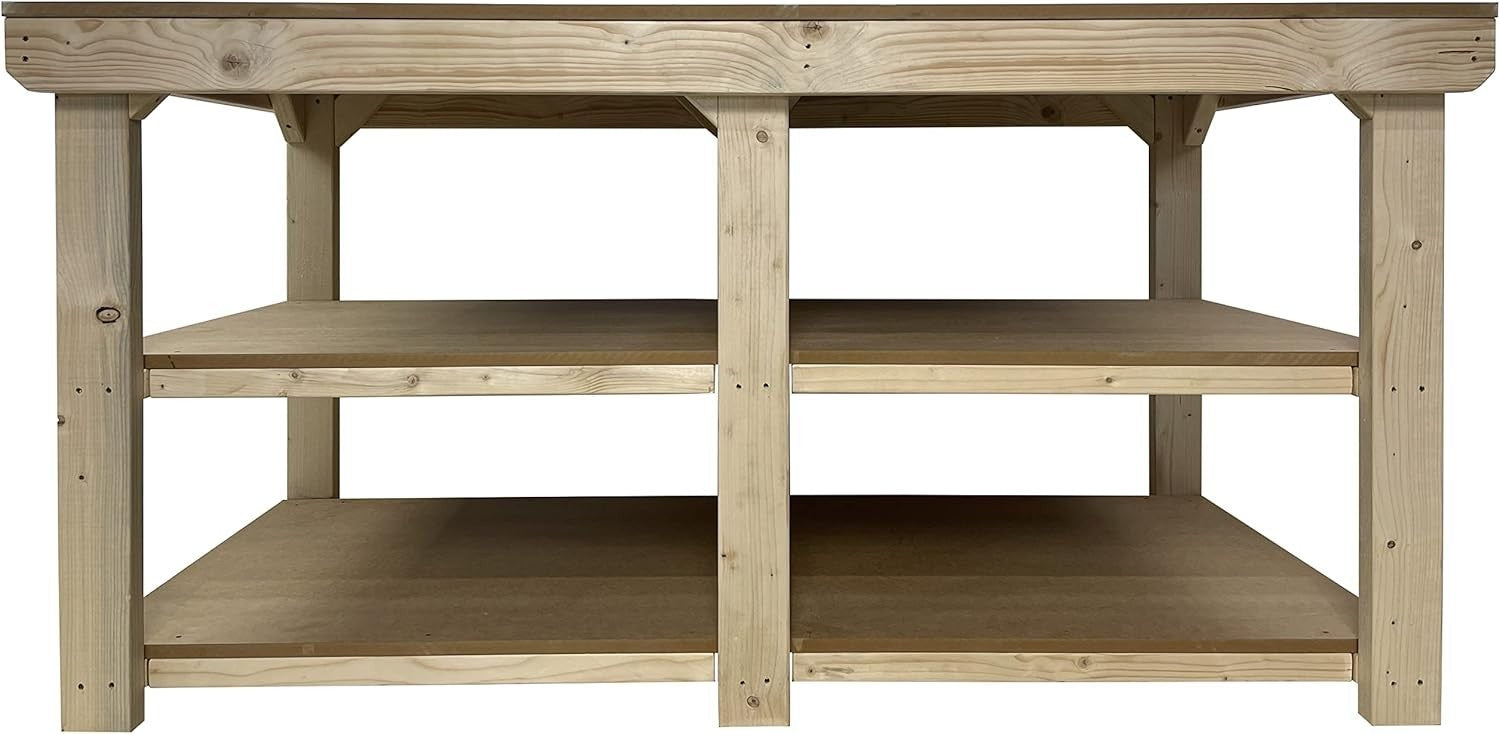 6ft Extra Wide Heavy Duty MDF Workbench with Double Shelf – 3ft Deep Table