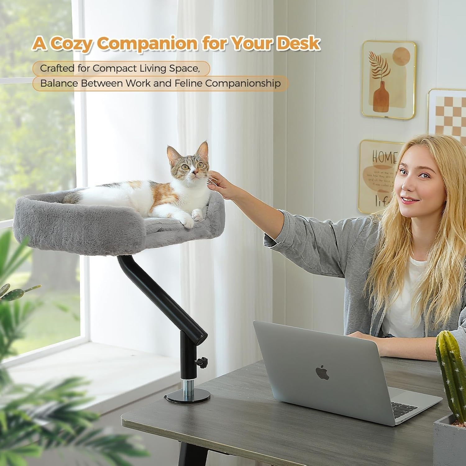 360 Rotating Desk Cat Bed Adjustable Cat Hammock Desktop Perch Grey