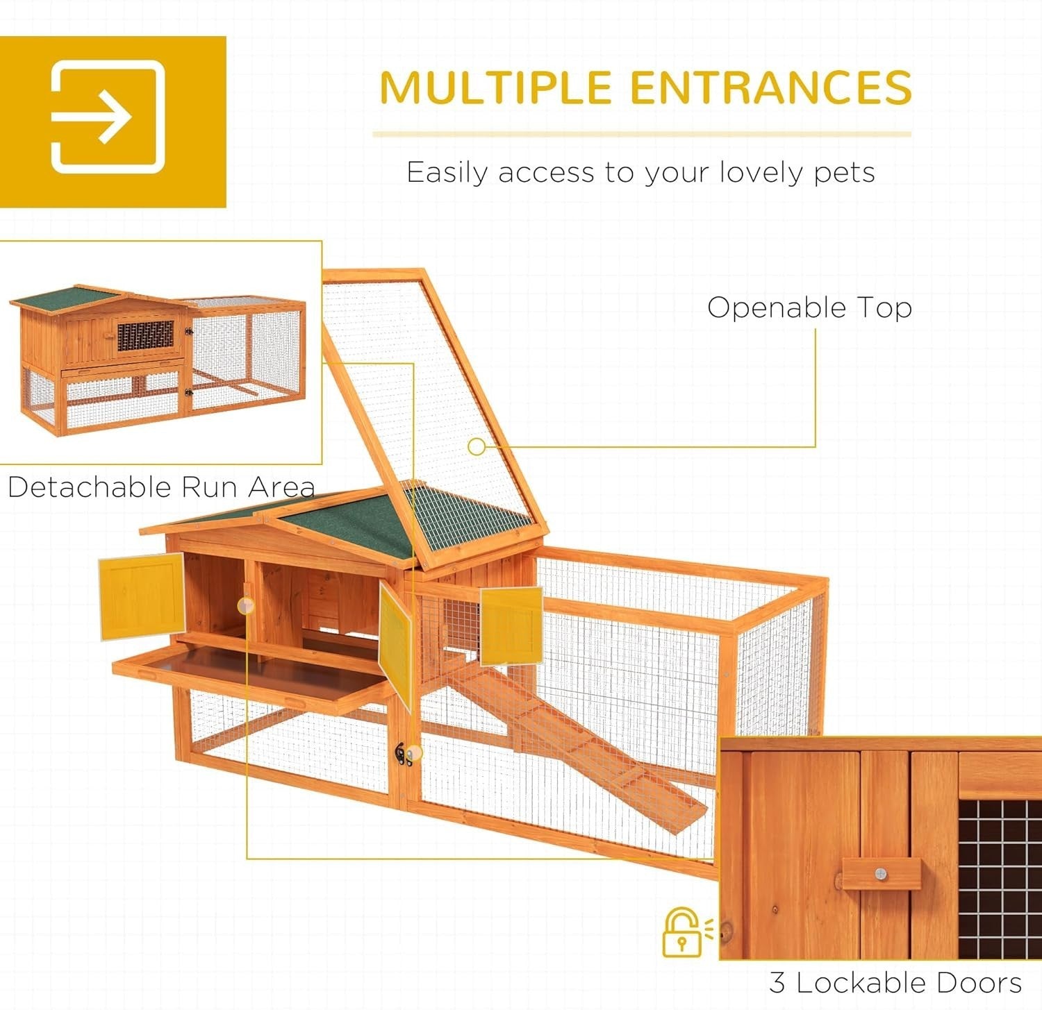 Wooden Rabbit Hutch with Run 156x58x68cm Outdoor Cage