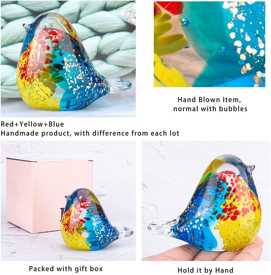 Handmade Blown Glass Bird Ornament Colourful Art Figurine Paperweight Decor