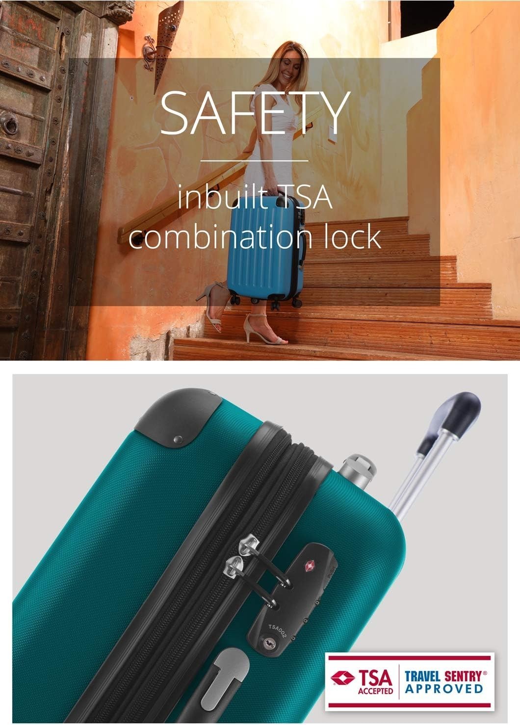 Lightweight 55cm Carry On Suitcase ABS Hard Shell Expandable Spinner 42L