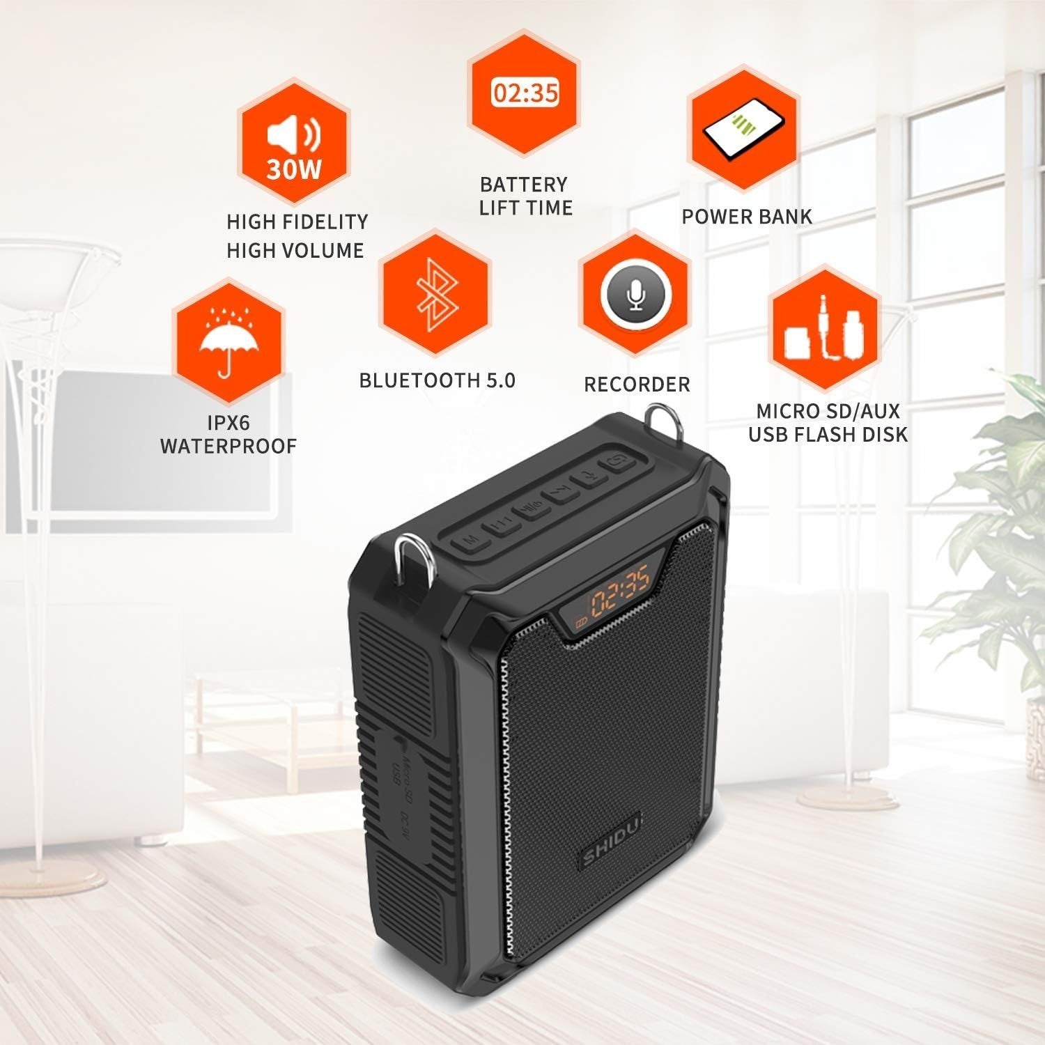 30W Portable Voice Amplifier Bluetooth Speaker UHF Mic IPX6