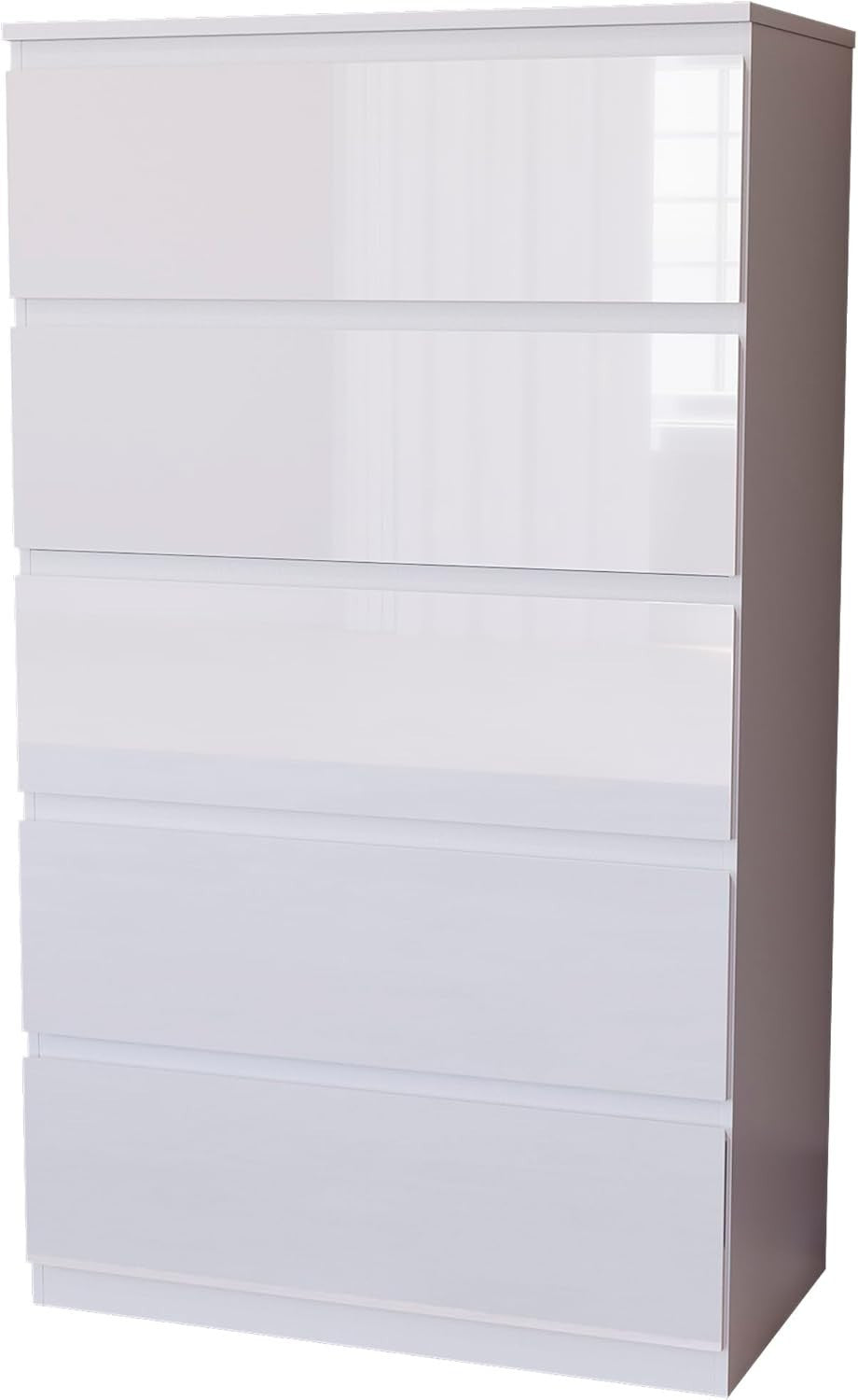 White Gloss 5 Drawer Chest Tall Bedroom Storage Cabinet 112cm Modern