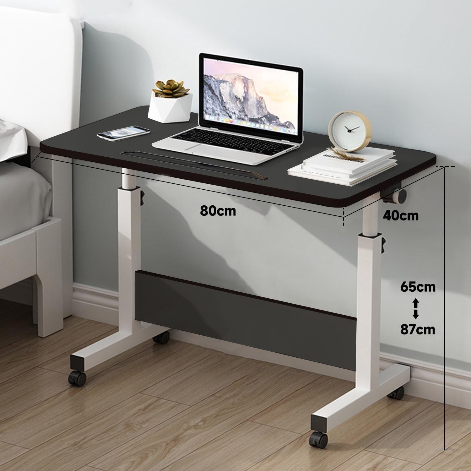 Height Adjustable Standing Desk on Wheels Laptop Small Office 80x40cm
