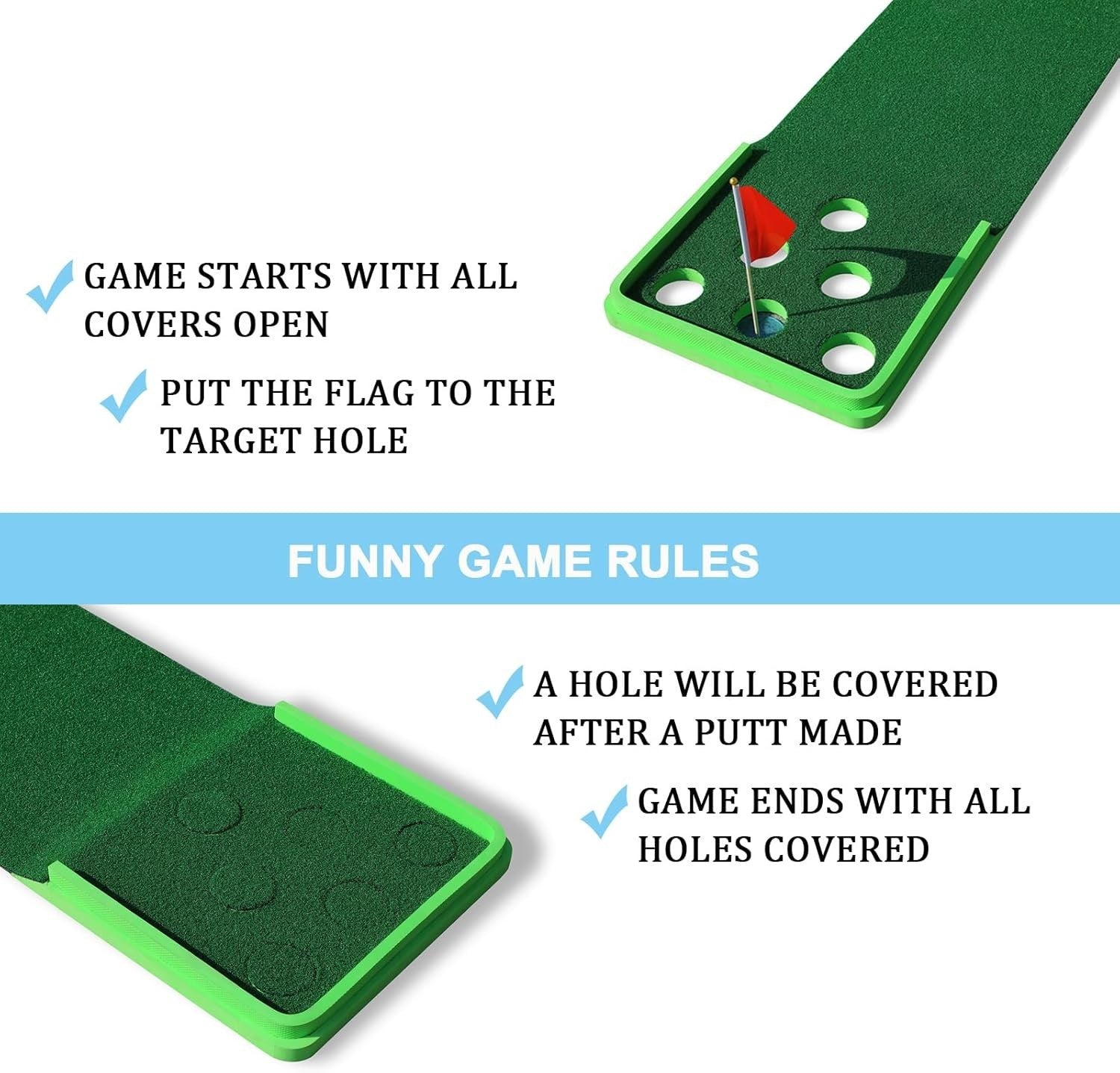 Indoor Outdoor Golf Putting Mat Set w Putters Balls Practice Training Game