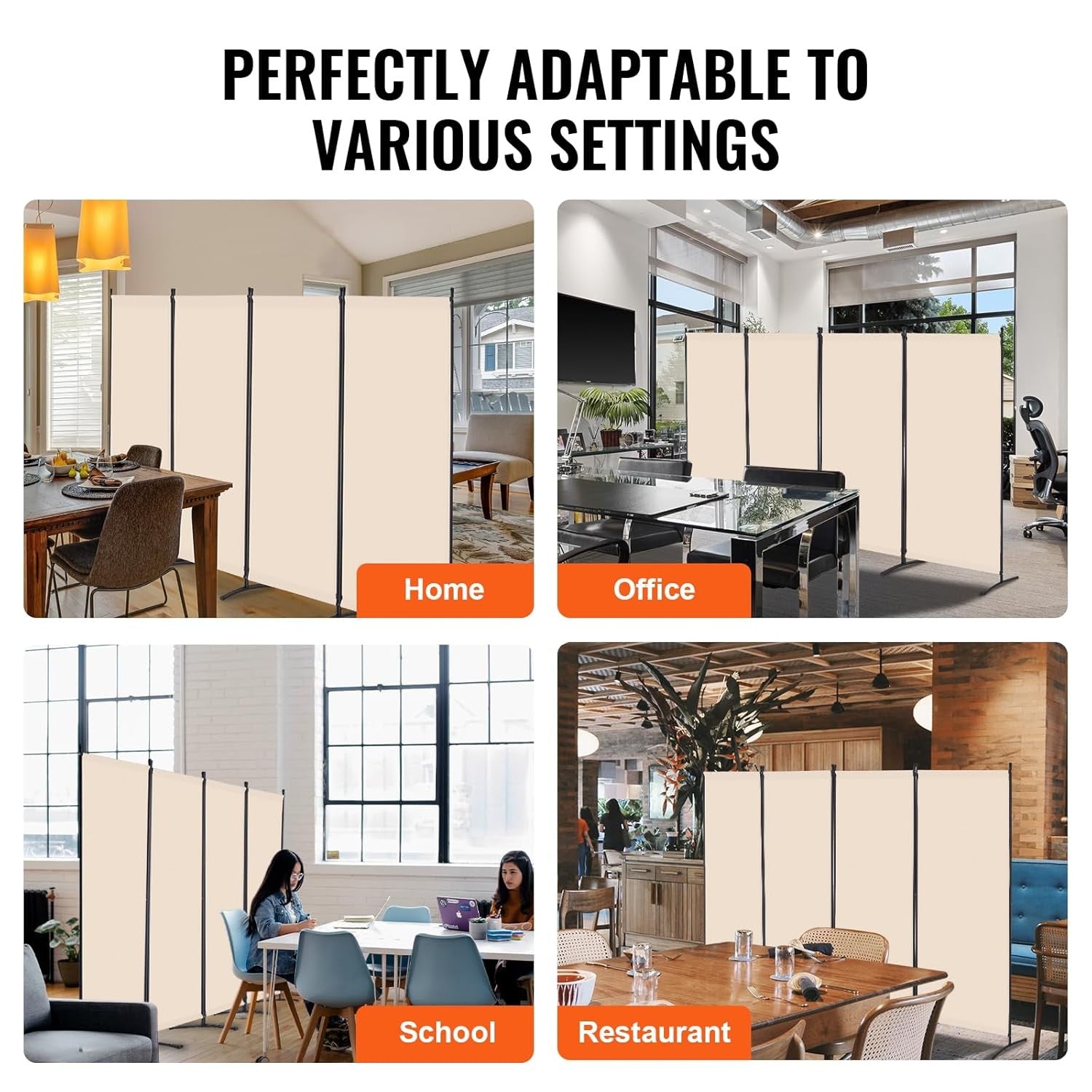4 Panel Beige Folding Room Divider Privacy Screen Partition 364x184cm