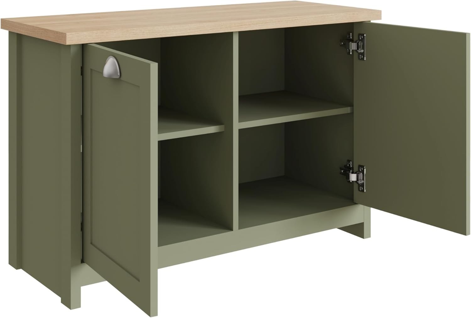 Sage Green Oak Shoe Storage Cabinet 89x35x60cm Country Cottage Style