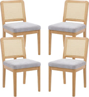 Grey Rattan Dining Chairs Set of 4 Upholstered Mid Century Solid Wood Seats