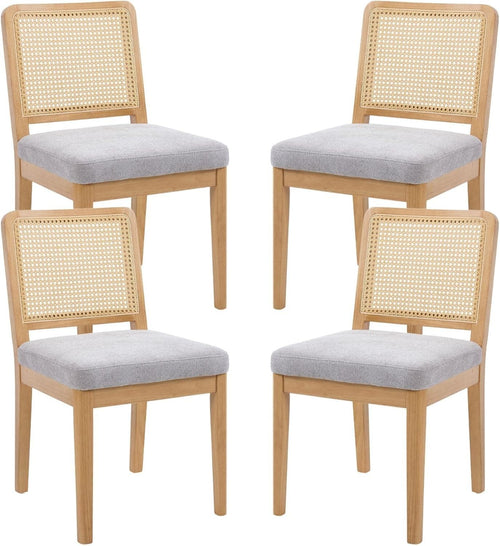 Grey Rattan Dining Chairs Set of 4 Upholstered Mid Century Solid Wood Seats
