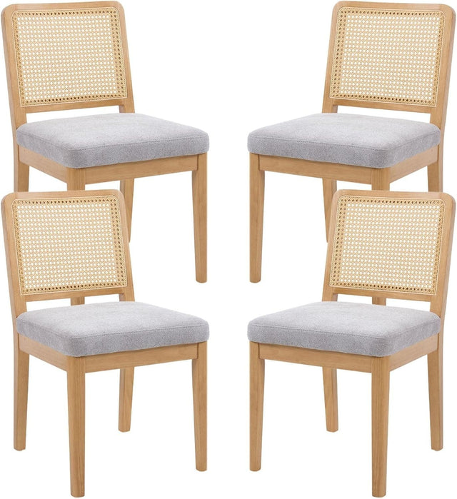 Grey Rattan Dining Chairs Set of 4 Upholstered Mid Century Solid Wood Seats