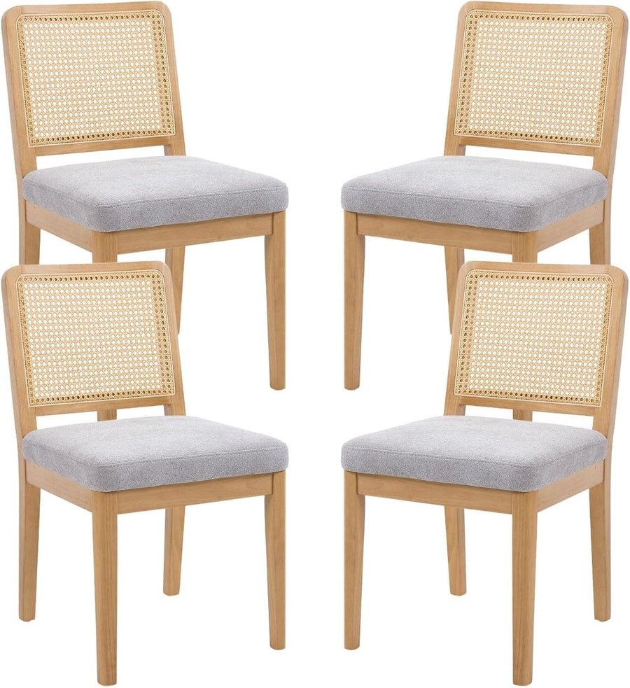 Grey Rattan Dining Chairs Set of 4 Upholstered Mid Century Solid Wood Seats