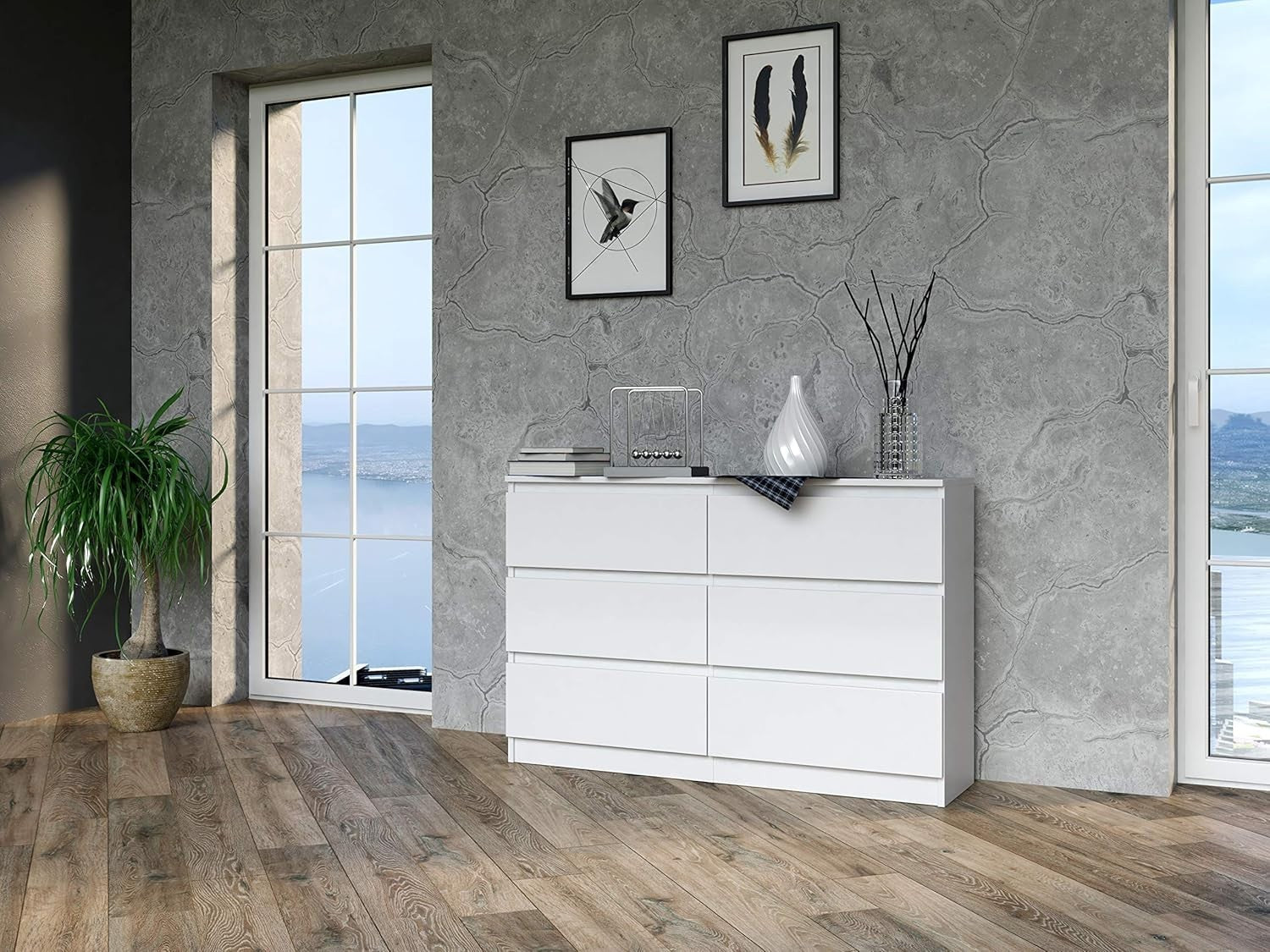 Modern White 6-Drawer Dresser Chest – Sleek Storage for Bedroom & Home Office