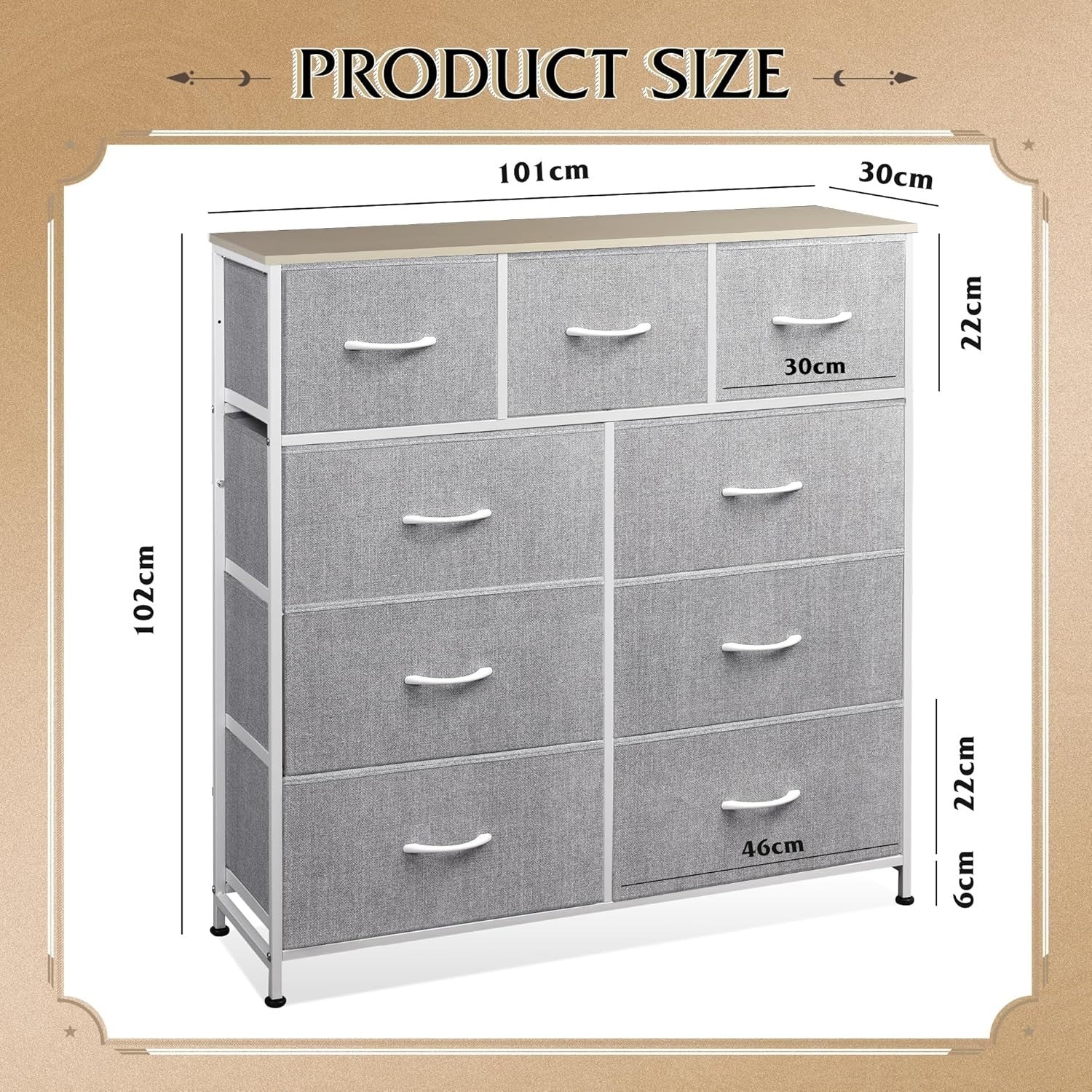 9 Drawer Fabric Chest Storage Cabinet with Wood Top Steel Frame Organizer