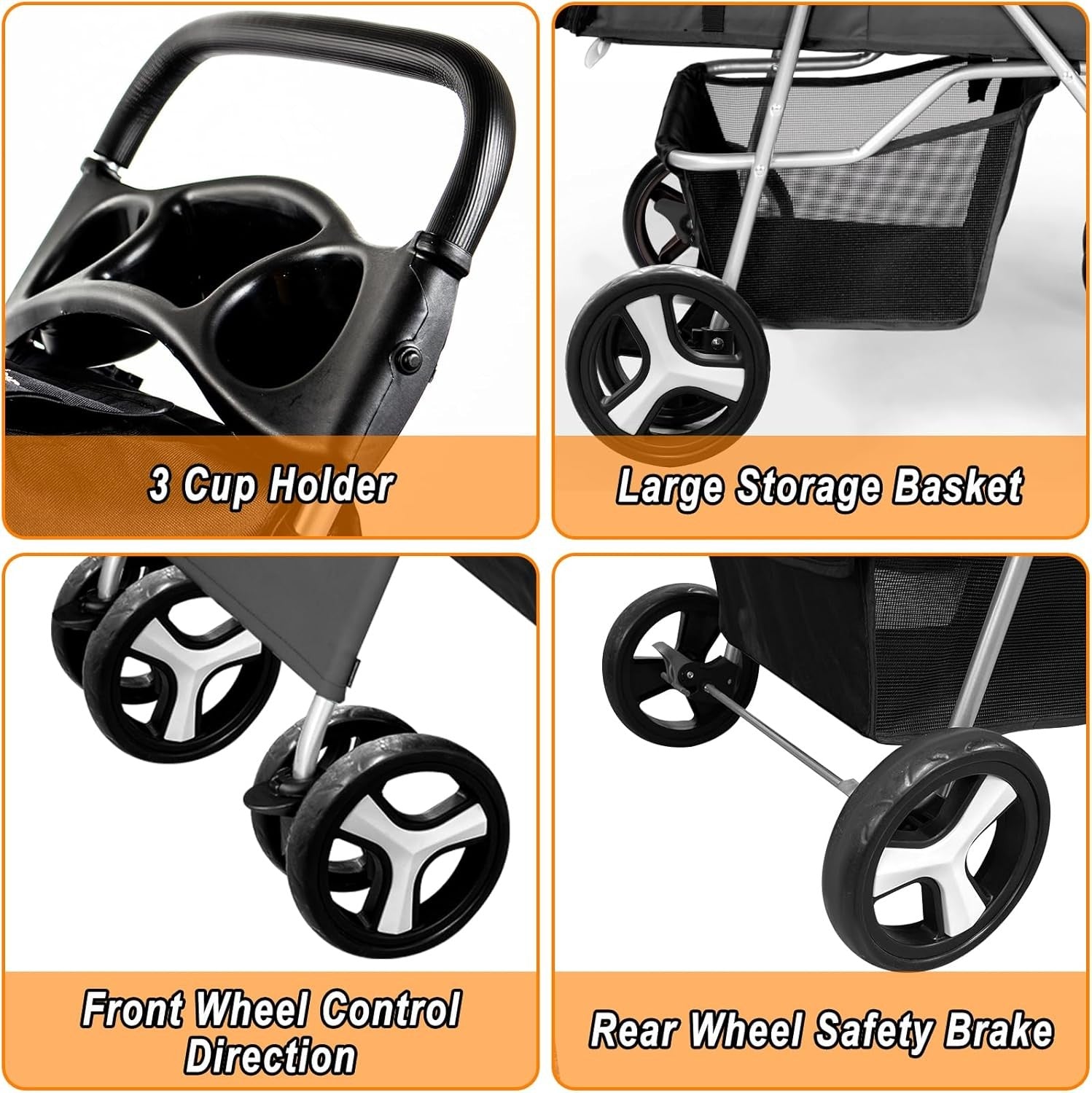 Pet Travel Stroller Dog Cat Pushchair 4 Wheel Folding Pram Jogger Black