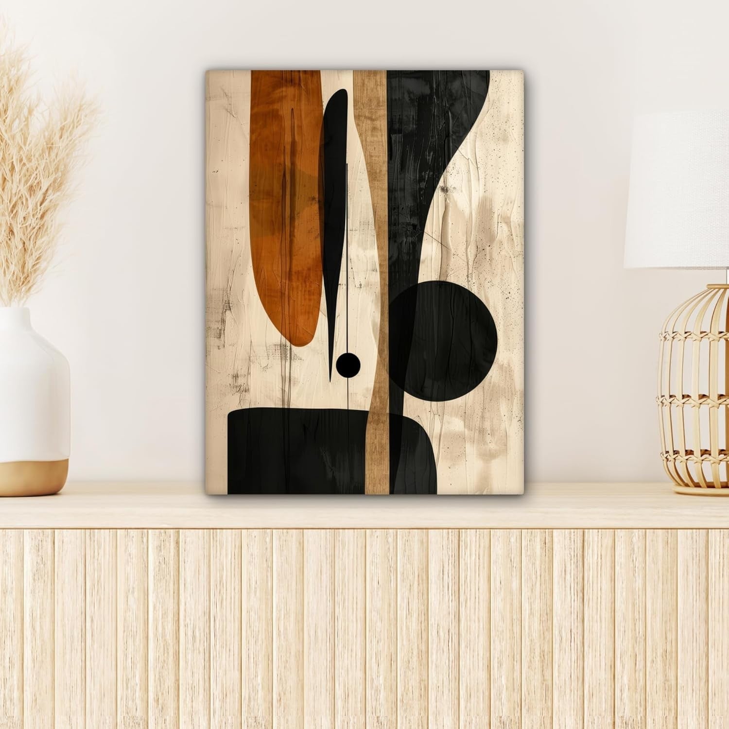 Beige Black Abstract Canvas Wall Art 30x40cm Framed Modern
