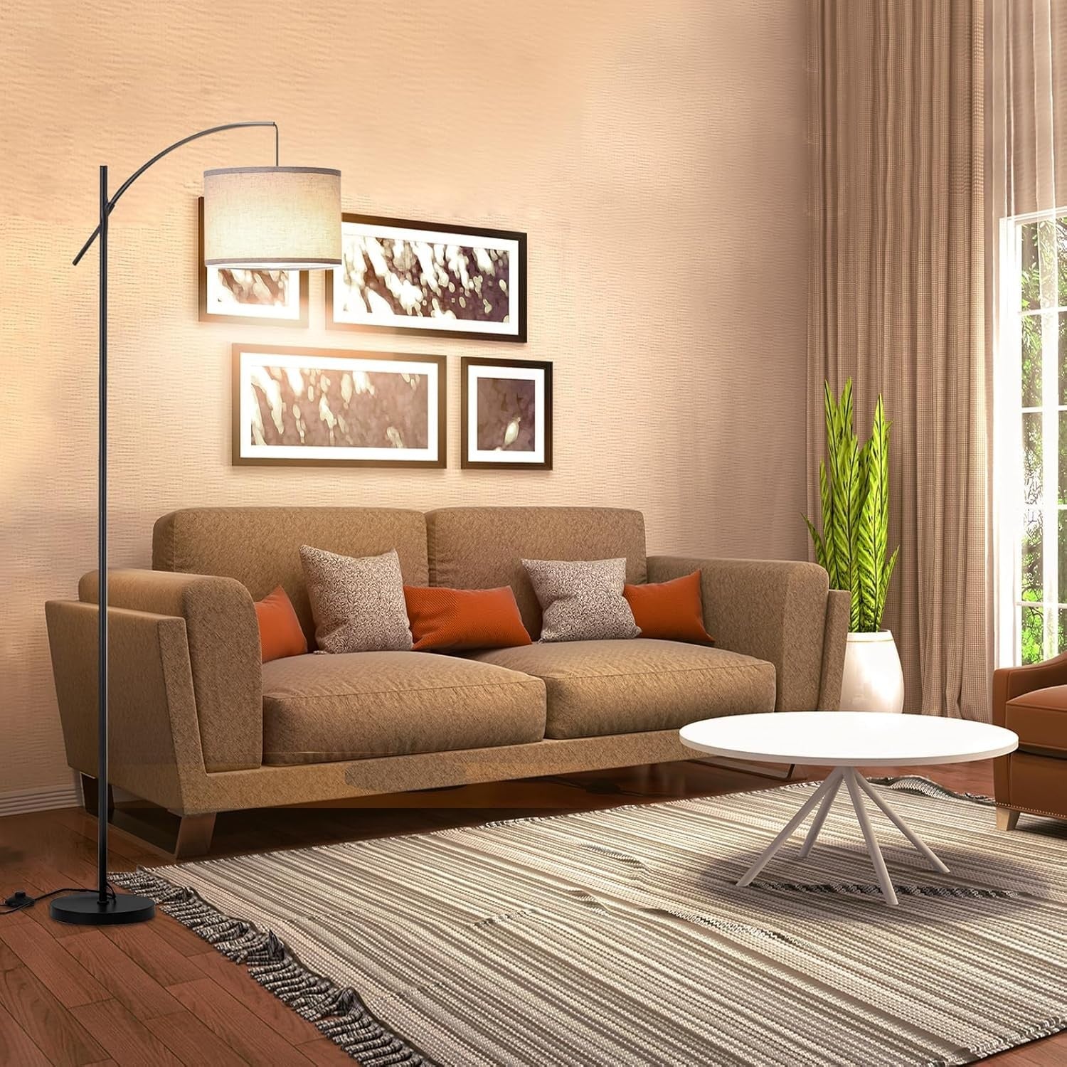 Arc Floor Lamp Dimmable Remote Control 3 Colour Temps E27 Modern Reading