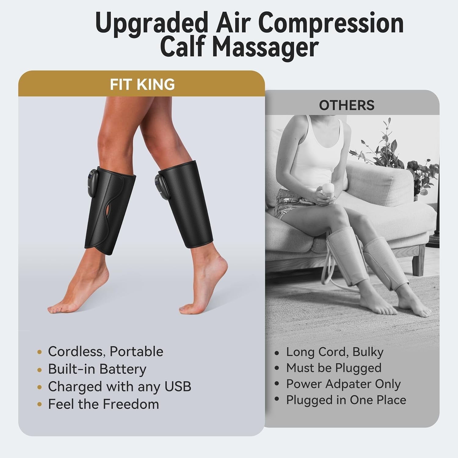 Rechargeable Calf & Leg Massager with Compression for Pain & Swelling Relief